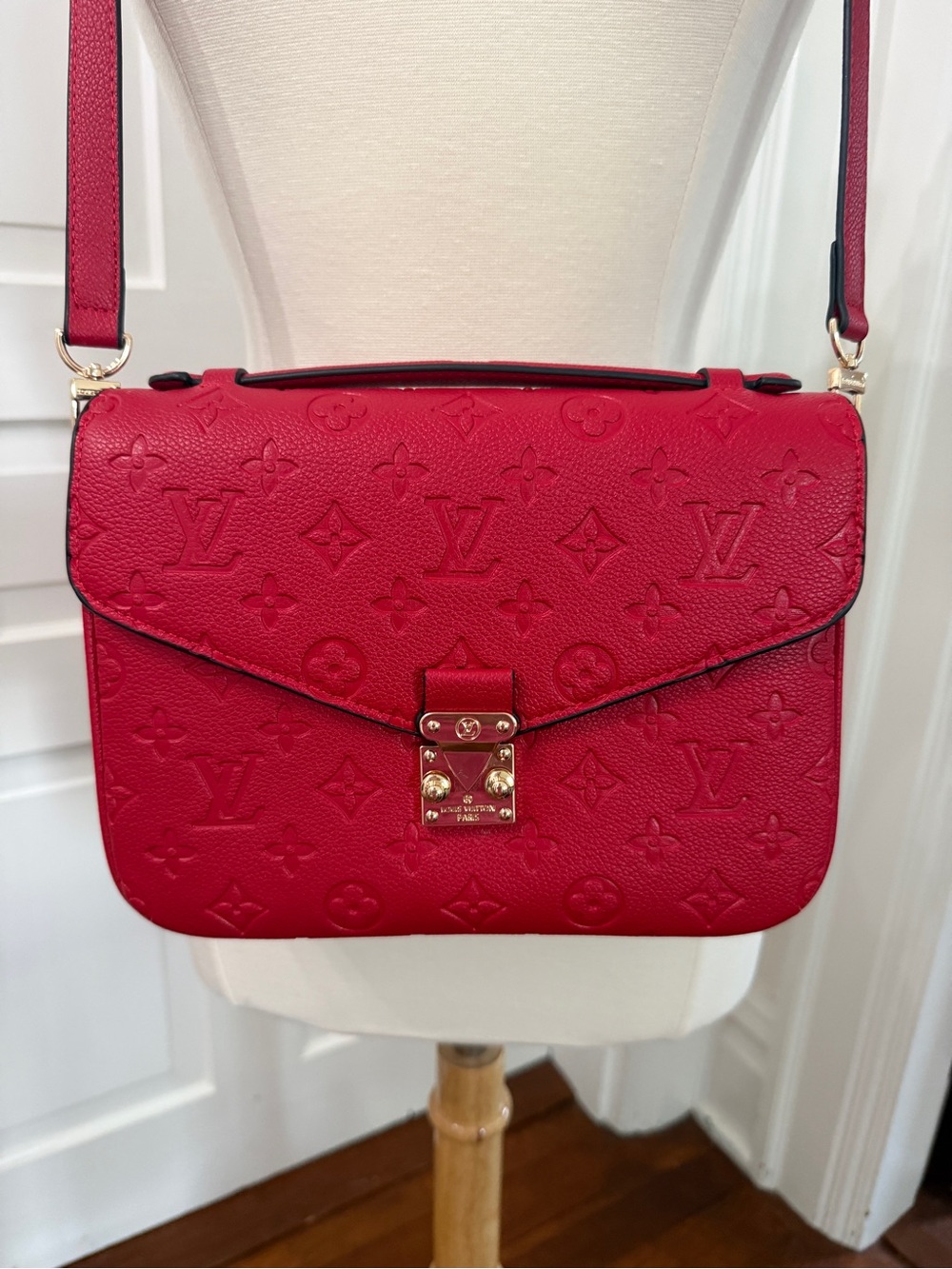 Designer-Inspired Embossed Red Monogram Empreinte Shoulder Bag